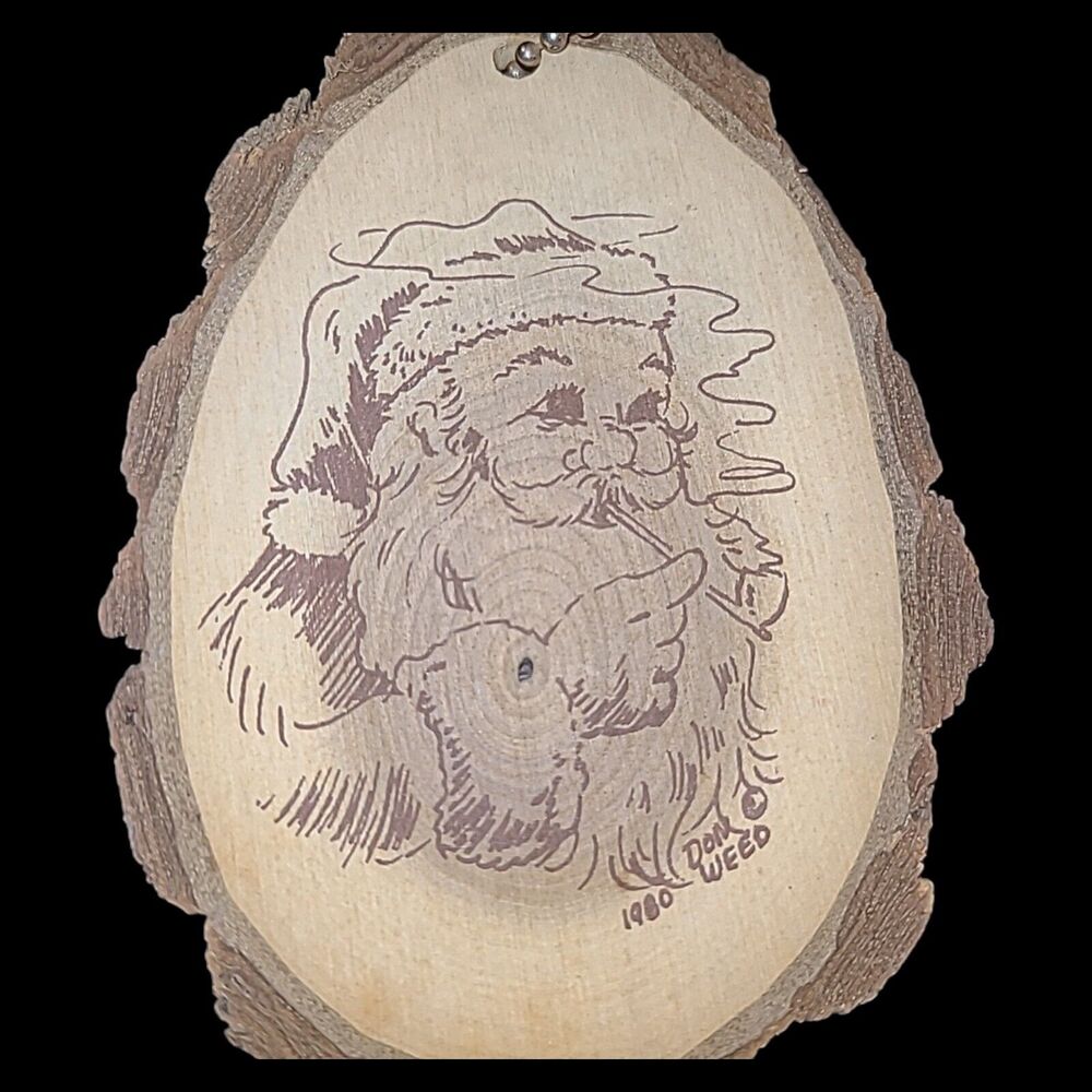 Rare Folk Artist Don Weed Signed Santa Smoking Wood Burned Christmas Decor 1980 - Picture 1 of 10